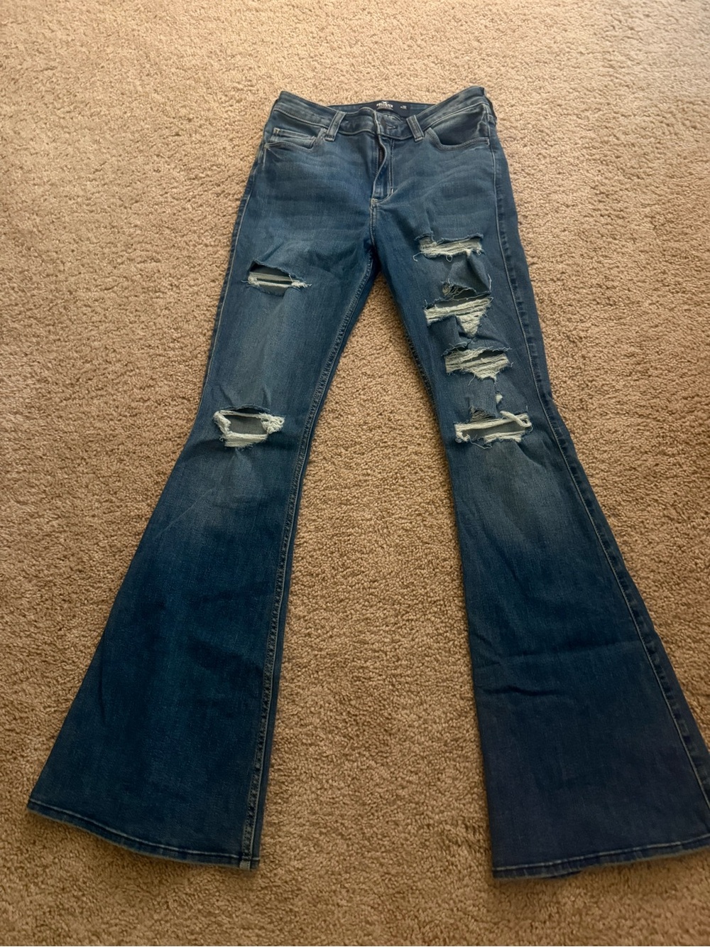 Dark Blue Distressed Flare Women's Jeans